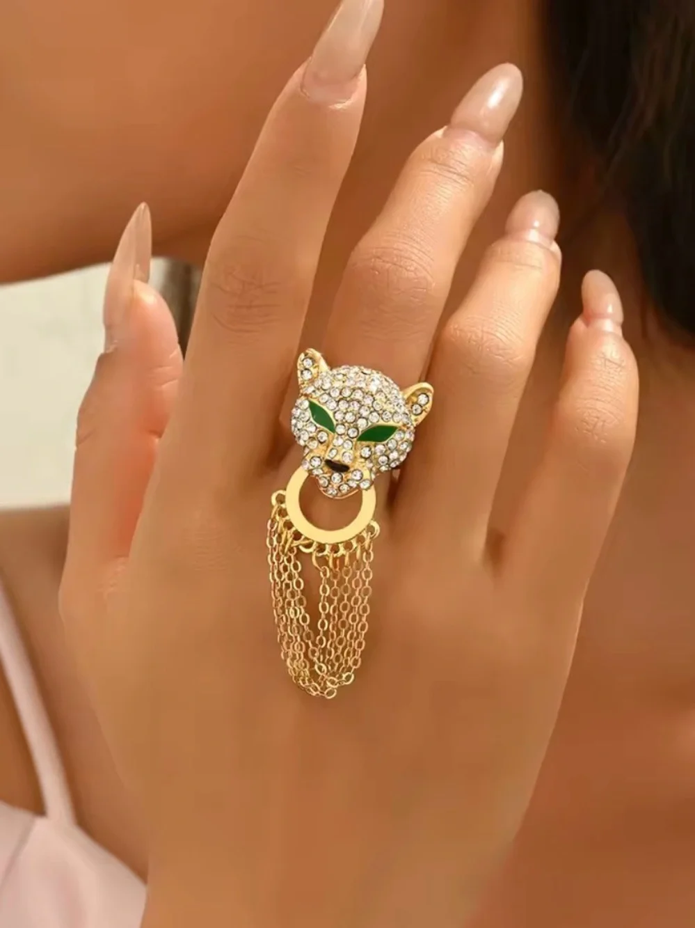 Gold  Leopard Statement  Fringe Ring - Women Jewelry